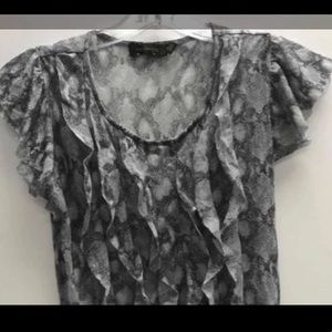Womens Size S The Limited Short Sleeve Ruffle Snakeprint Shirt